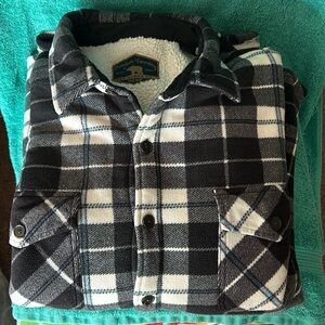 Freedom Foundry Men's Fleece Black blue Grey white Plaid Sherpa Lined Jacket XL